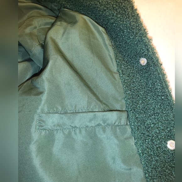ELEVEN PARIS Embroidered Sherpa Snap Front Varsity Jacket in Fir Green, Size M - Picture 7 of 8